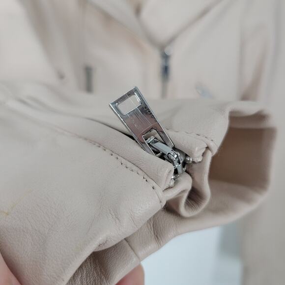 Maje Nude Betsy Cropped Leather Moto Jacket 38 - Picture 10 of 15